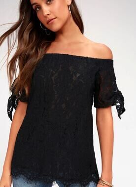 Lulu’s Ethereal View Black Lace Off Shoulder Top Medium Boho